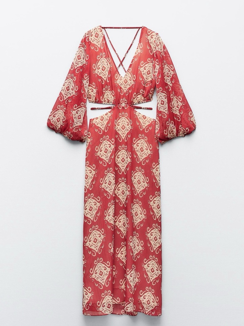 Zara Rust Red and Cream Printed Maxi Dress